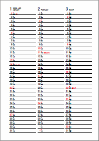 21年 ３ヶ月カレンダー 縦３列 パソコンカレンダーサイト