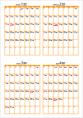 2020年 4ヶ月カレンダー パソコンカレンダーサイト