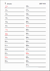 22年 １ヶ月カレンダー 縦2列