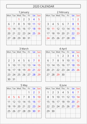 年 6ヶ月カレンダー 縦向き パソコンカレンダーサイト