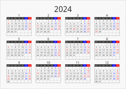 コリアグランドセール 2024年 年間カレンダー フォーマル 横向き | パソコンカレンダー タイムセール