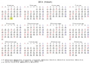 画面表示用年間カレンダー